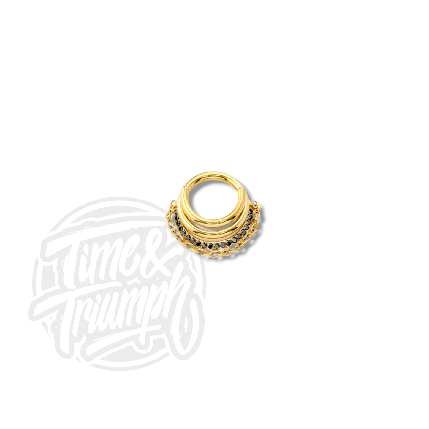 Titanium Gold Stacked Clicker & Chainy with Black Zirconia Septum/Daith