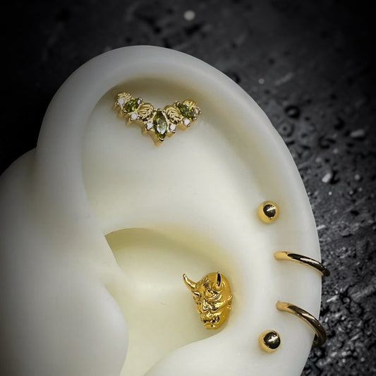 Titanium Gold Marquise Leaves Diademe & Olive green Threaded Attachment - Time & Triumph