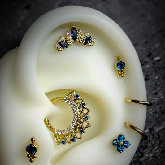 Titanium Gold Marquise Leaves Diademe & Royal Blue Threaded Attachment - Time & Triumph