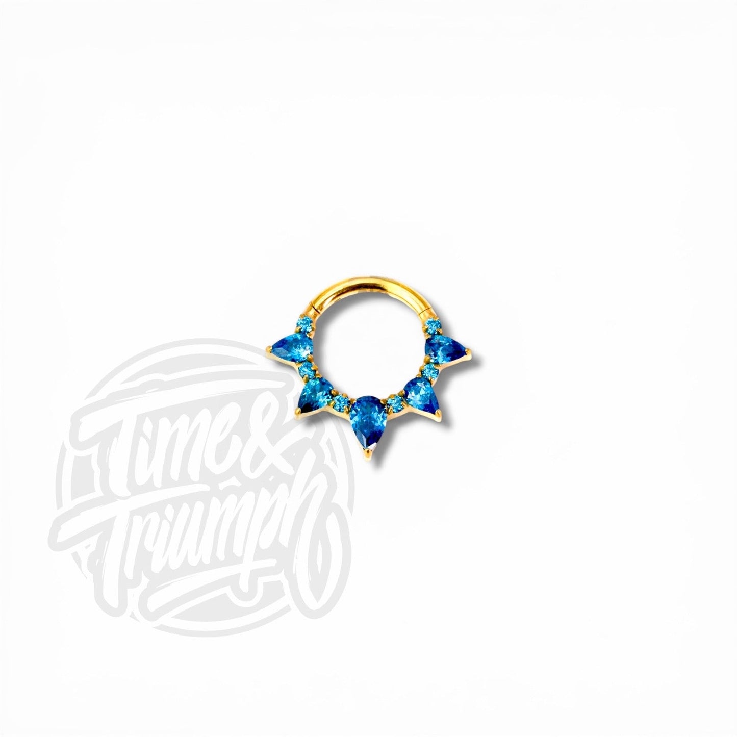 Titanium Gold & Sapphire Blue Zirconia Septum/Daith Clicker - Time & Triumph
