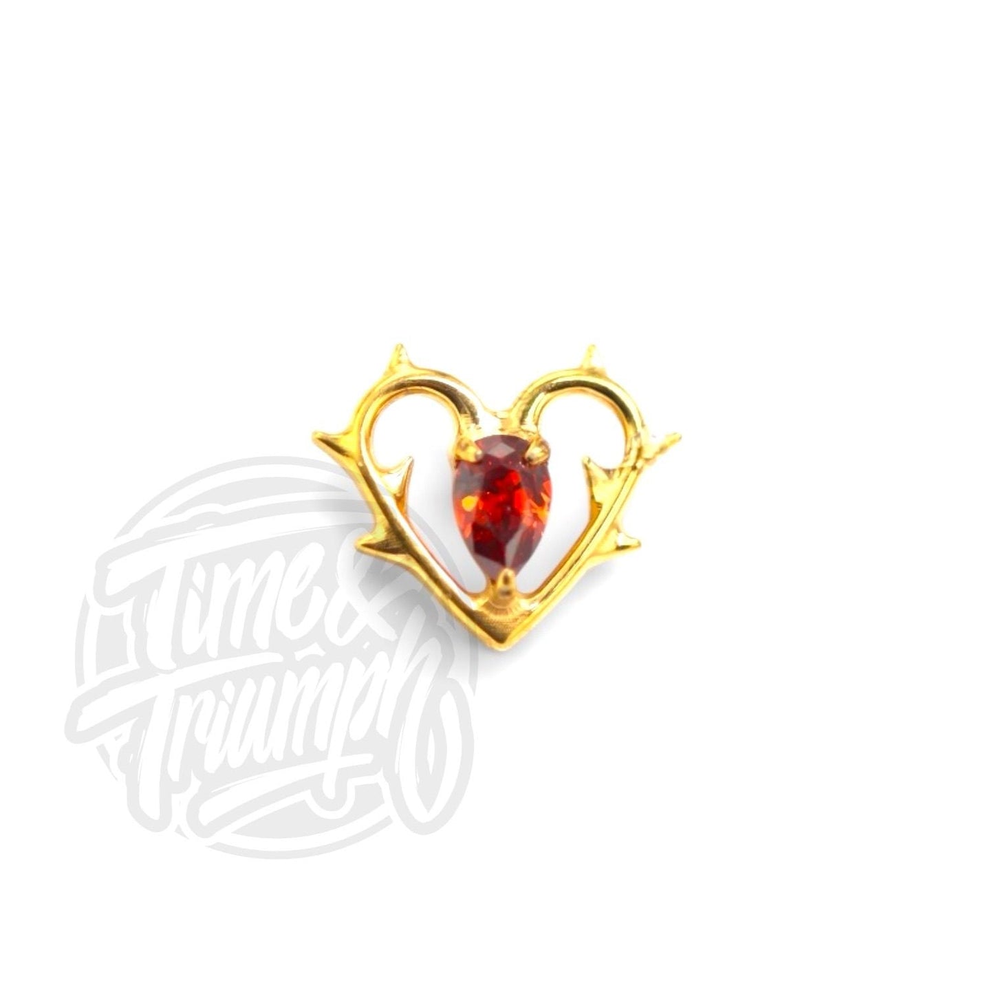 Titanium Premium Zirconia Ruby Spiked Heart Threaded Attachment - Time & Triumph
