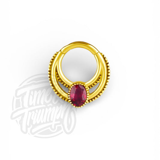 18k Gold Red Songea Sapphire Clicker - Time & Triumph