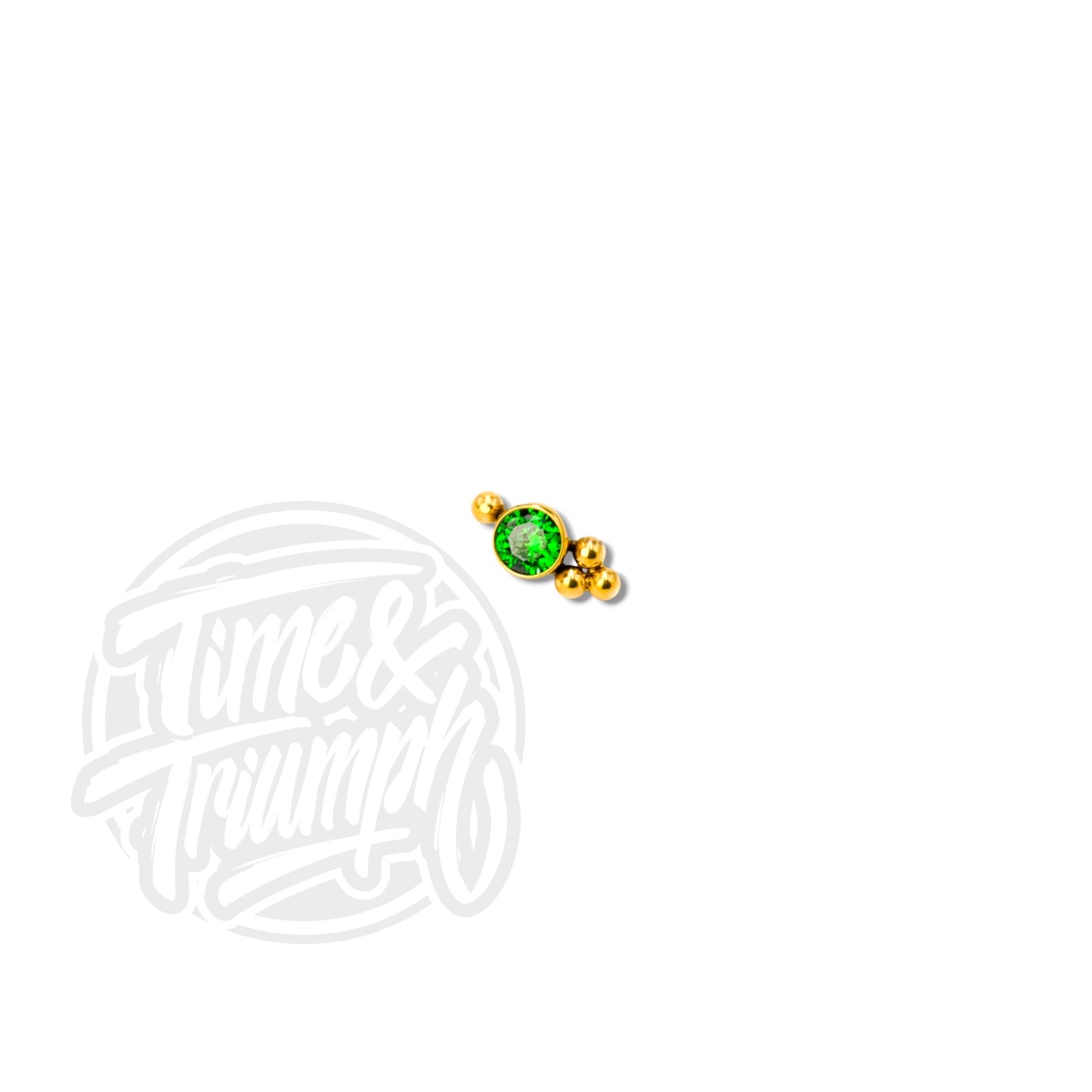 Titanium Gold & 4 Spheres Emerald Green Zirconia   Threaded Attachment