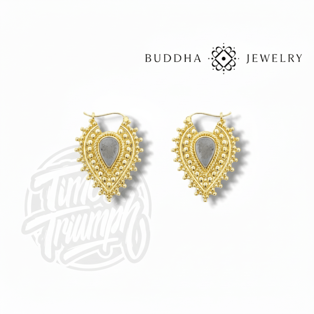 Nostalgia Gold Plated Earrings with Labradorite by Buddha Jewelry - Time & Triumph