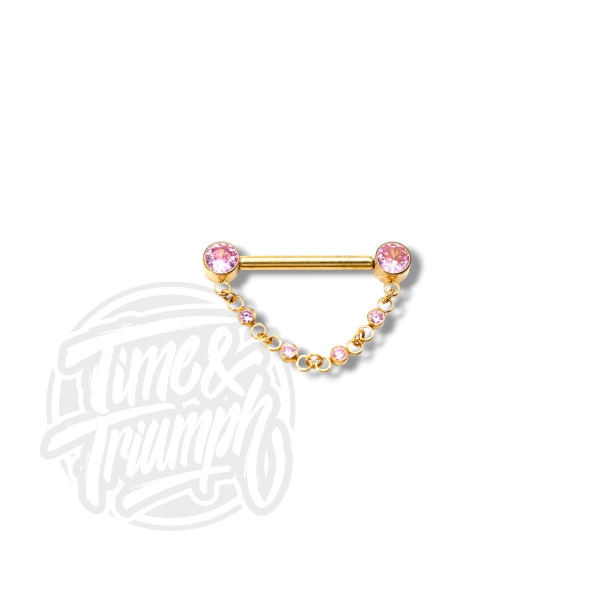 Titanium Gold Chainy Nipple Barbell & pink zirconia Threadless - Time & Triumph