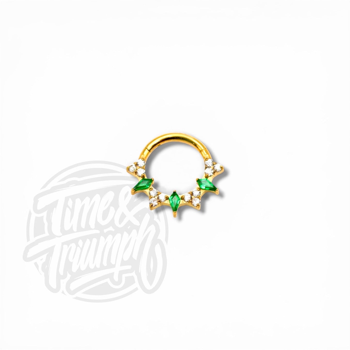 Titanium Gold Clicker & Emerald Green Zirconia Septum/Daith - Time & Triumph