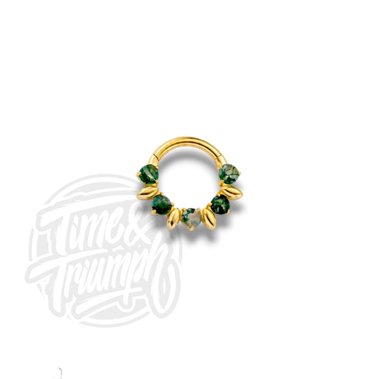 Titanium Gold Clicker & Moss Agate Natural Stones - Time & Triumph