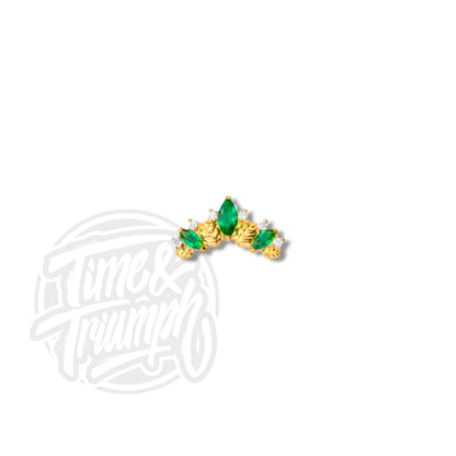 Titanium Gold Marquise Leaves Diademe & Emerald Green Threaded Attachment - Time & Triumph