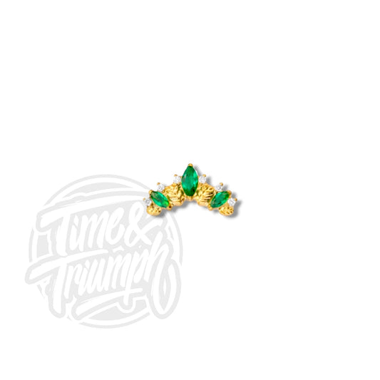 Titanium Gold Marquise Leaves Diademe & Emerald Green Threaded Attachment - Time & Triumph