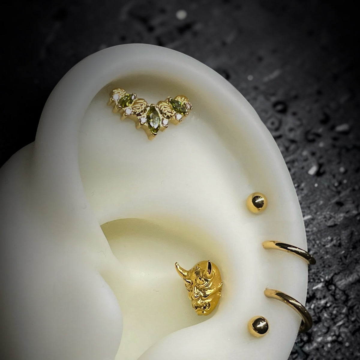 Titanium Gold Marquise Leaves Diademe & Olive green Threaded Attachment - Time & Triumph
