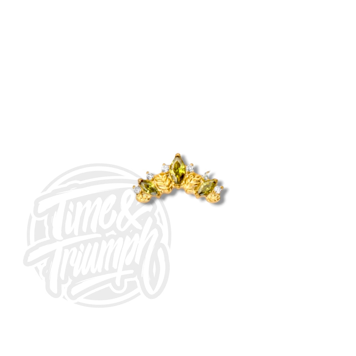 Titanium Gold Marquise Leaves Diademe & Olive green Threaded Attachment - Time & Triumph