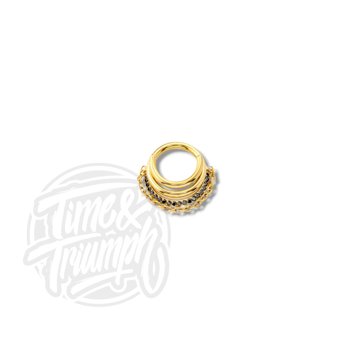 Titanium Gold Stacked Clicker & Chainy with Black Zirconia Septum/Daith - Time & Triumph