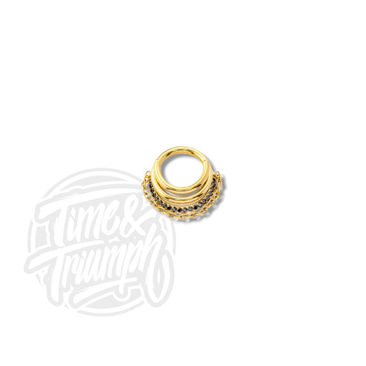 Titanium Gold Stacked Clicker & Chainy with Black Zirconia Septum/Daith - Time & Triumph